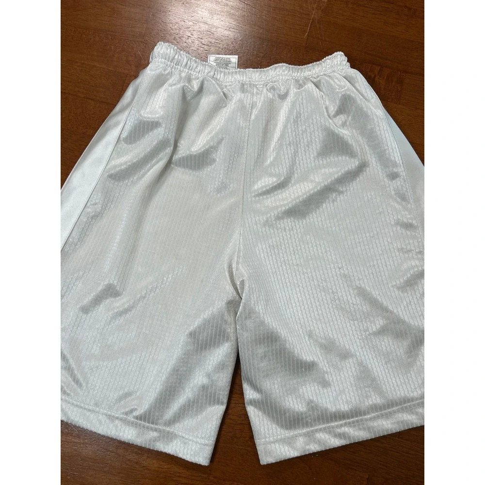 Vintage Nike Basketball Shorts Boys Medium White Shiny Shimmer Silky